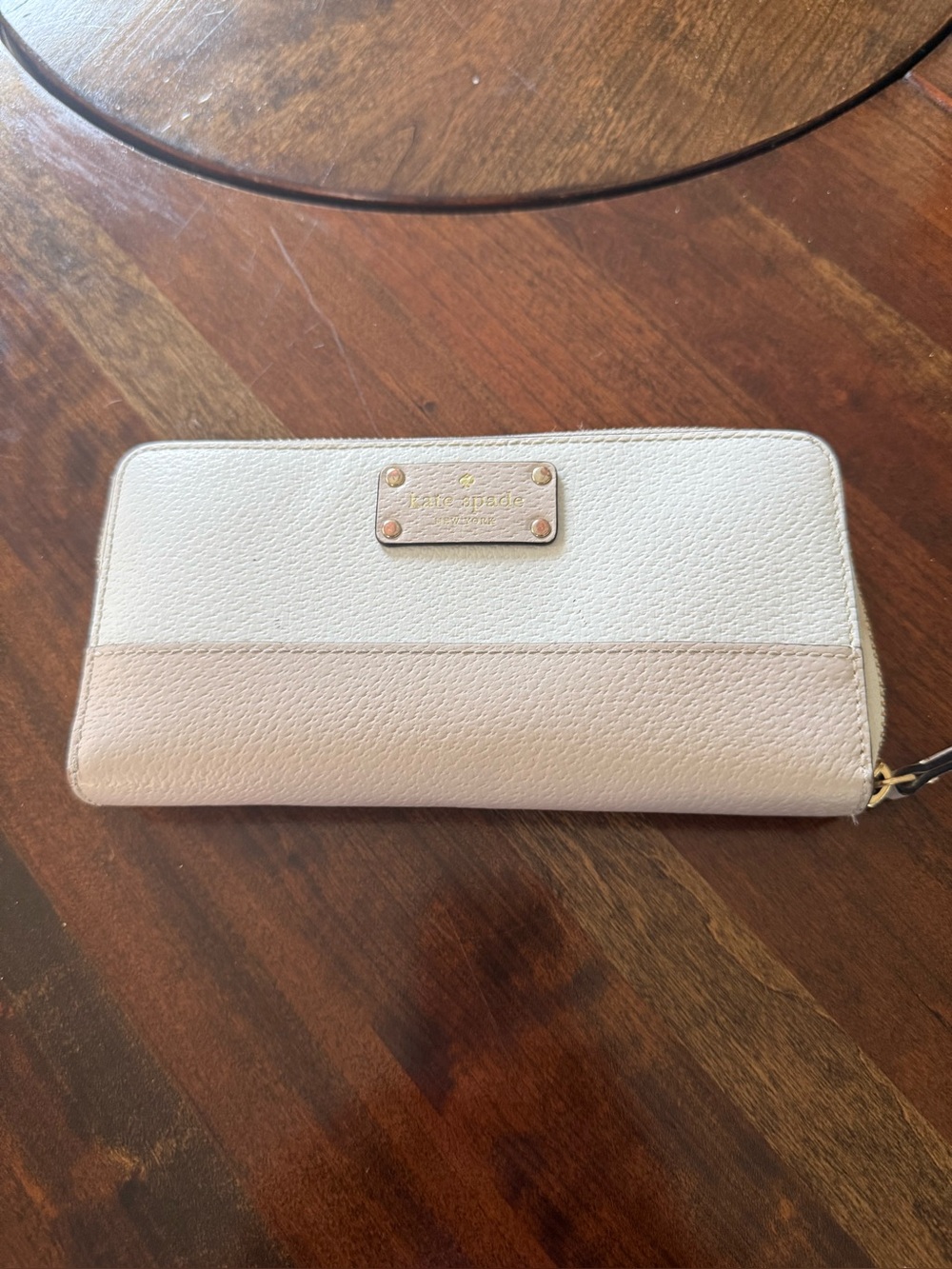 kate spade Cream Zip-Around Leather Wallet with Gold Hardware